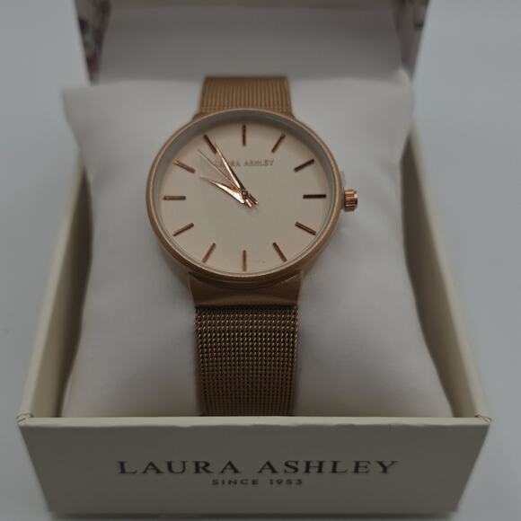 Laura Ashley Other - Laura Ashley Rose Gold-Tone Mesh Band Quartz Analog Watch White Dial w/ Box